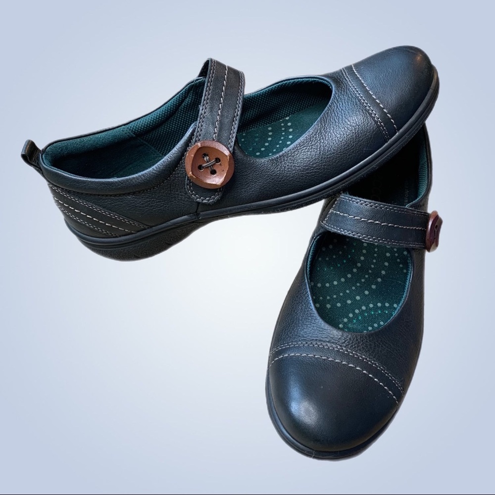 ECCO Black Pebbled Leather Mary Jane Flat Comfort Shoes Size EU 41 / US 10.5
